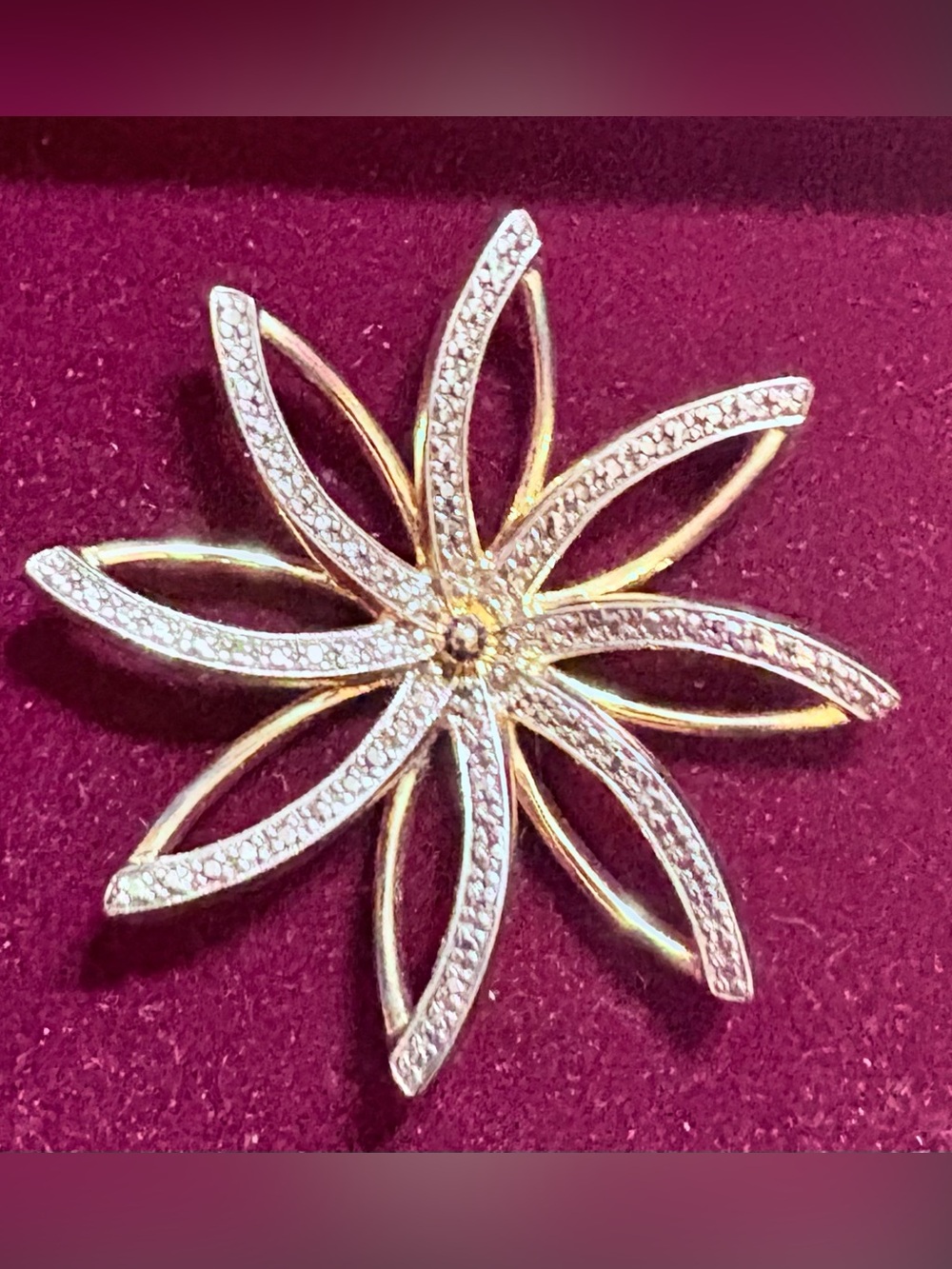 Vermeil Pendant starburst Flower gold over sterling 1.75” across vguc